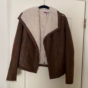 Velvet Faux Fur Brown Shearling Jacket - Size P